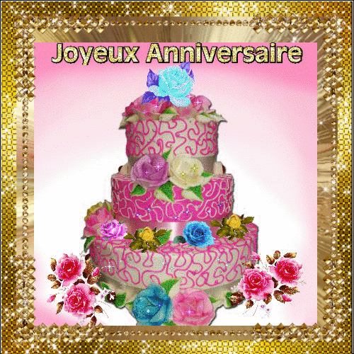 Gif animé joyeux anniversaire cadre de fleurs